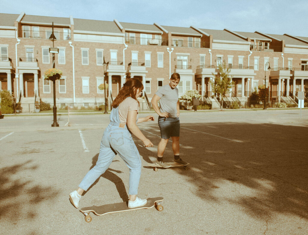 couple skateboarding together